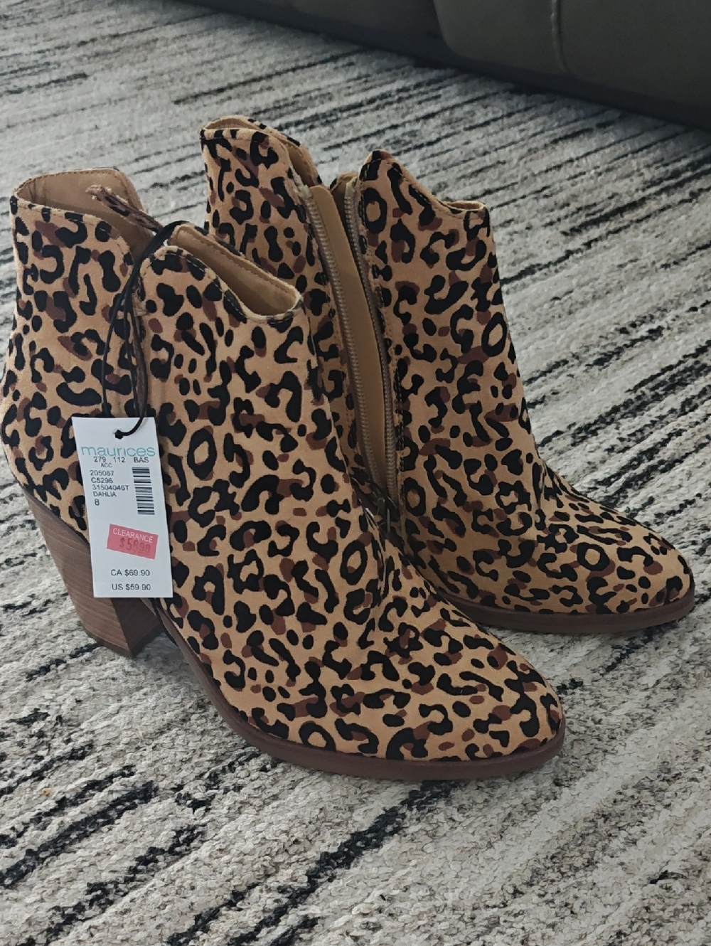 Maurices Leopard-Print Pointed Ankle Boots in Tan and Black